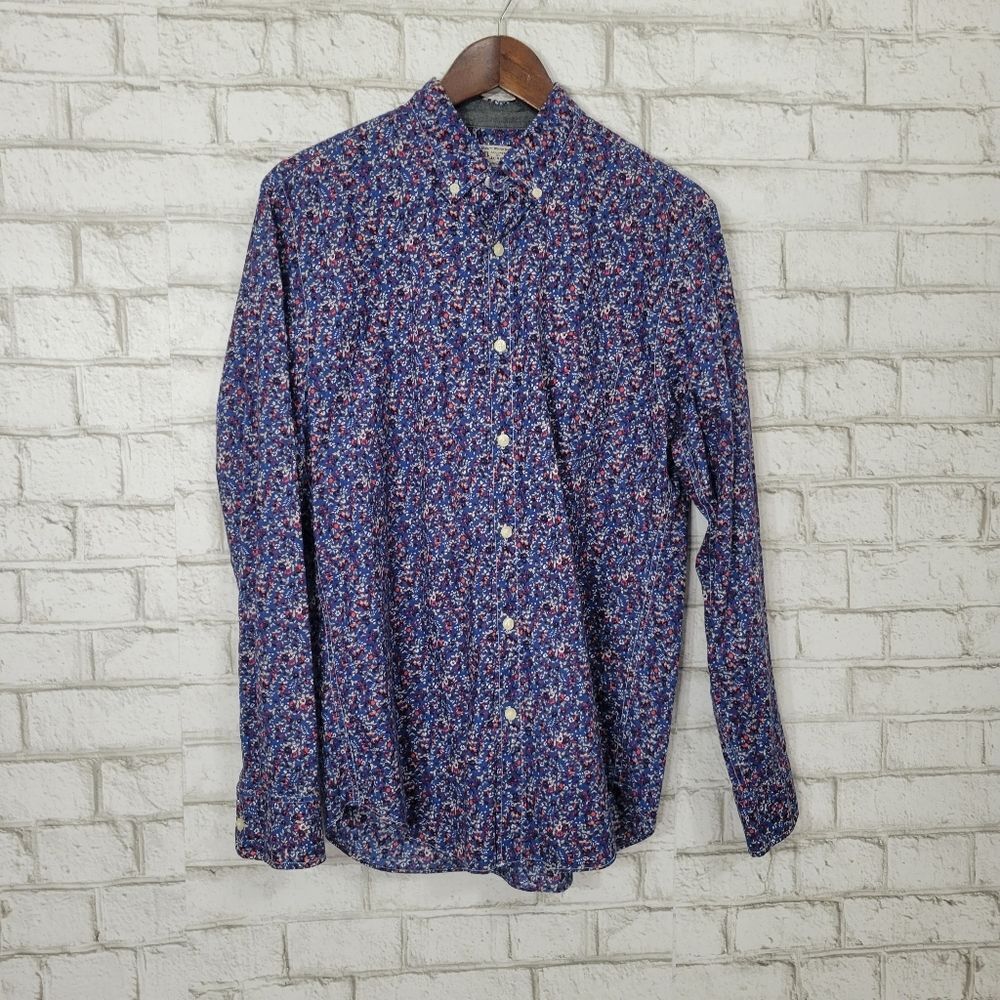 J Crew floral printed blue button down top